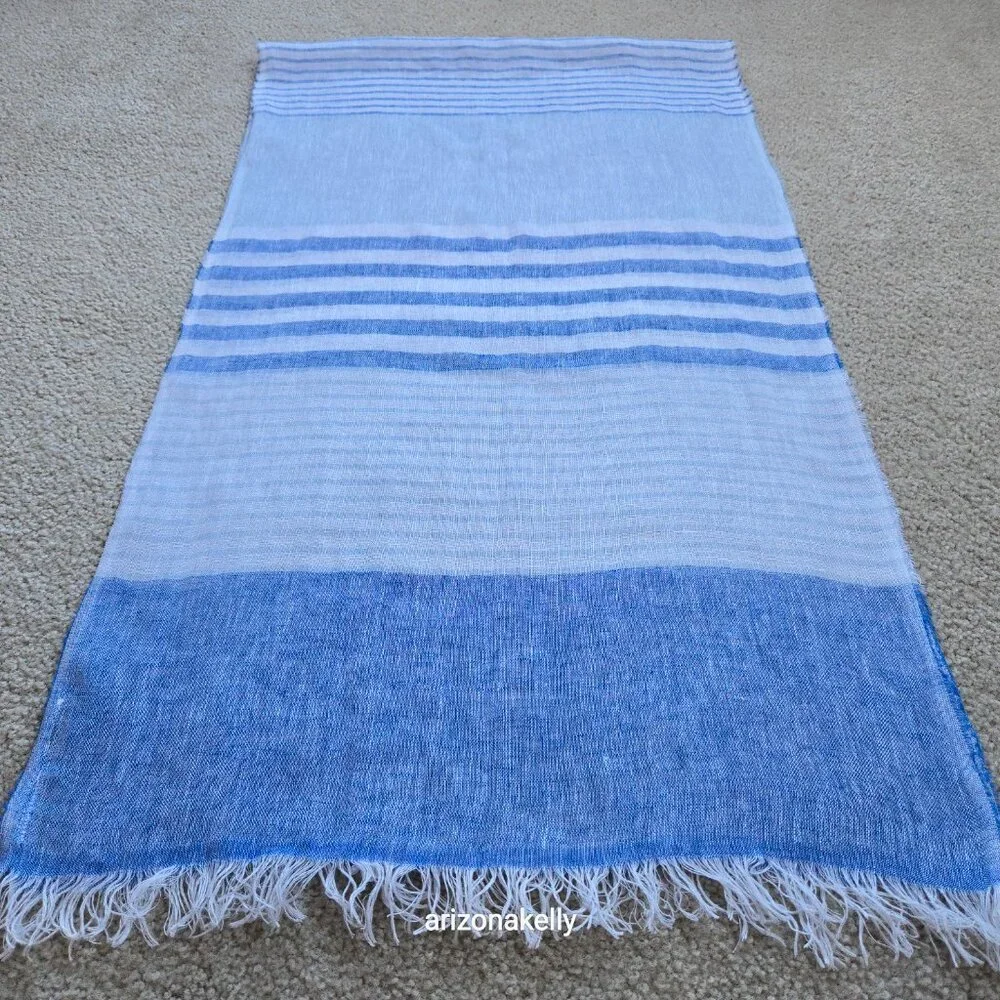 Mario Romano Capri Linen Scarf Italy Italian Blue Stripe - Picture 9 of 12